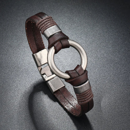 Pulsera de cuero genuino hecha a mano para hombres y mujeres, pulsera sencilla