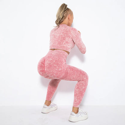 Conjunto de gimnasio con top corto sin costuras para mujer, conjunto de entrenamiento de yoga, ropa deportiva, leggings push up, chándal