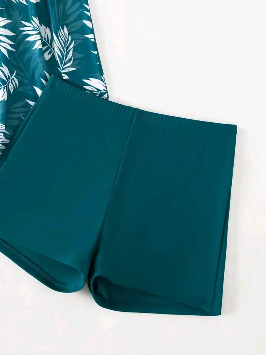 2025 Vestido corto tankini con pantalones cortos traje de baño para mujer traje de baño femenino acolchado estampado traje de baño natación ropa de playa verano