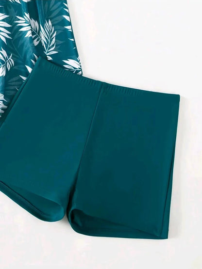 2025 Vestido corto tankini con pantalones cortos traje de baño para mujer traje de baño femenino acolchado estampado traje de baño natación ropa de playa verano