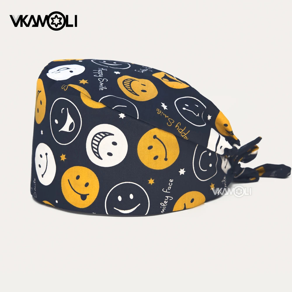Gorro quirúrgico de algodón con estampado de dibujos animados multicolor para peluquería de mascotas, ajustable, para salón de belleza, enfermería, médico y enfermera.