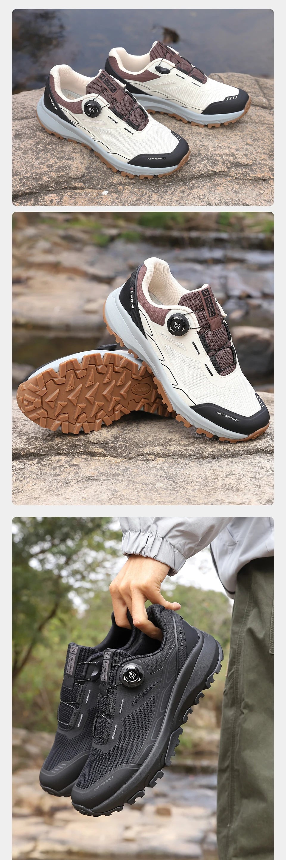 Baasploa Men Hiking Shoes Outdoor Climbing Mesh Breathable Travel Walking Shoes Male Non-Slip Wear Resistant Comfortable Sneaker
