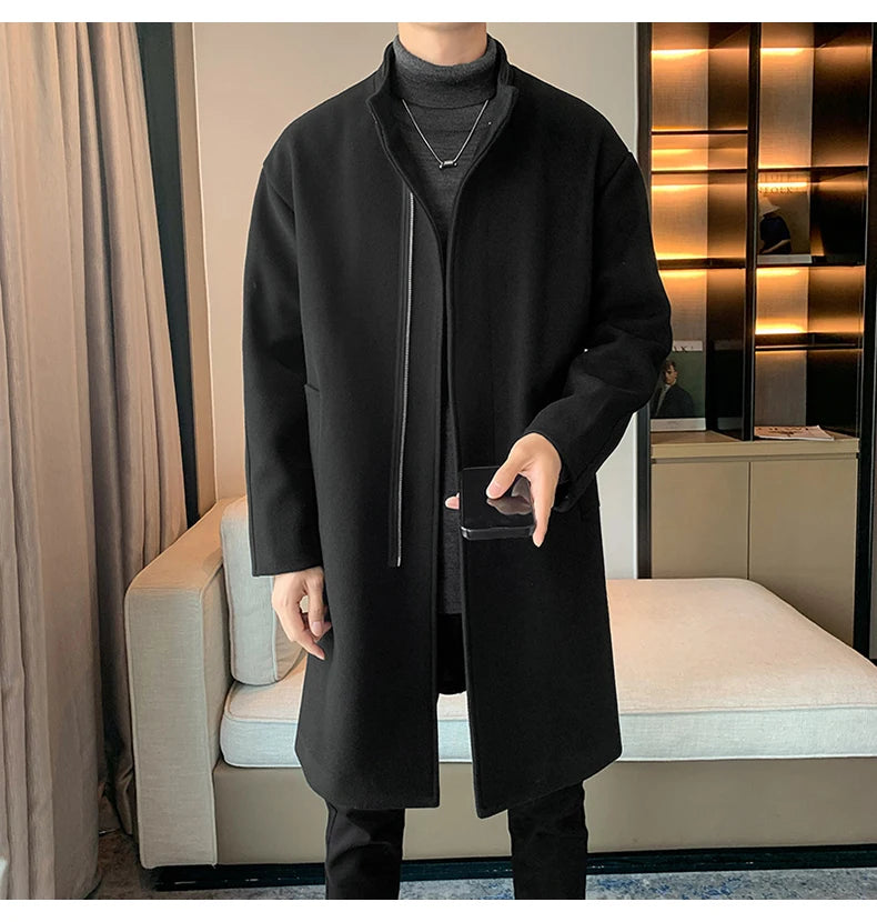 2025 Autumn Winter Men Long Coat Windbreaker Casual Loose  Solid Color Trench Men Fashion Korean Style Mens Jackets Outerwear