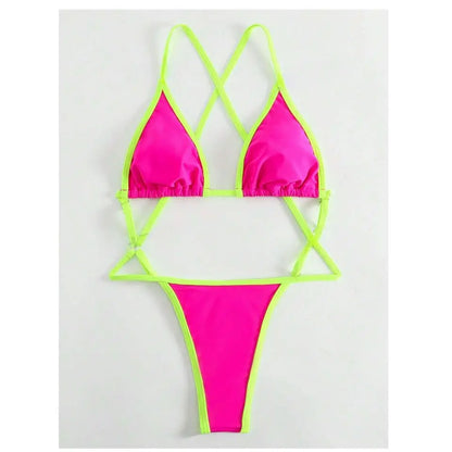 Traje de baño de una pieza con cuello halter y ribete en contraste para mujer, traje de baño sexy para playa de verano