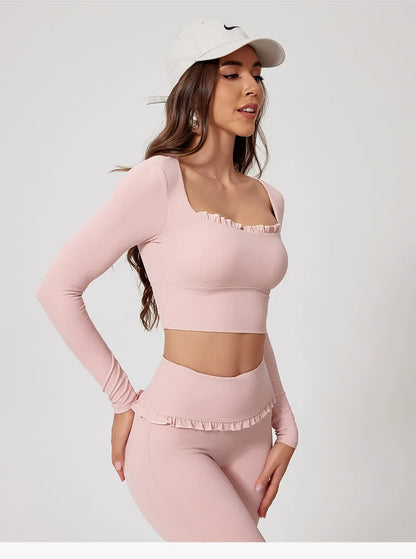 Ctenkevet - Conjunto de 2 piezas de camiseta de manga larga de secado rápido para mujer, para gimnasio, yoga, deportes al aire libre, traje deportivo de dos piezas