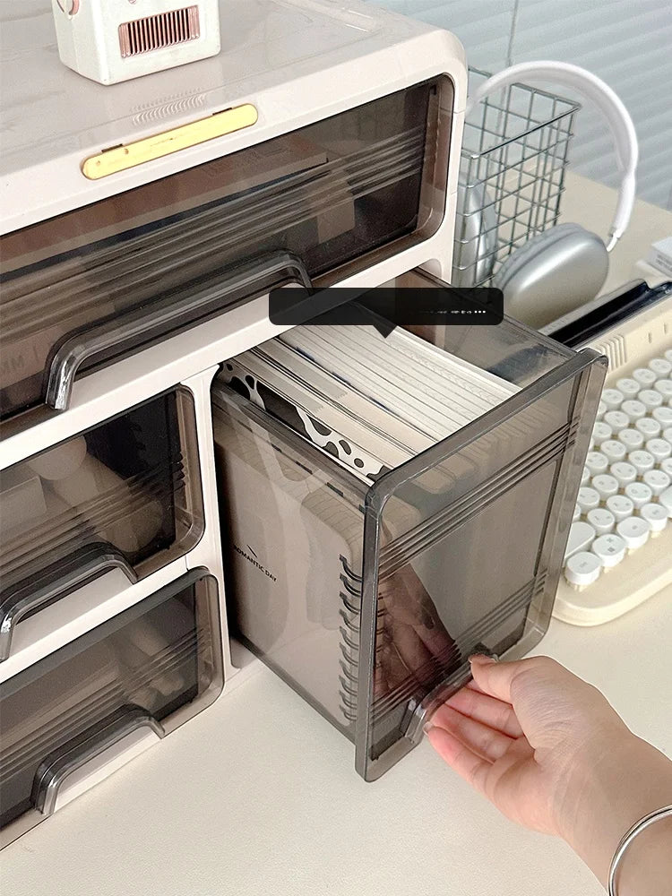 Organizador de escritorio, caja de almacenamiento para cosméticos, escritorio de oficina, dormitorio, estudio, escritorio, plástico, rectangular