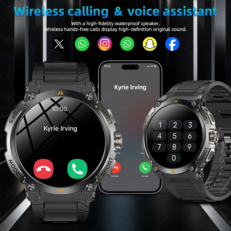 LIGE - Nuevo reloj inteligente con GPS para hombre, llamadas Bluetooth, batería grande de 400 mAh, pantalla AMOLED de 1,43 pulgadas, voz IA, IP68, resistente al agua
