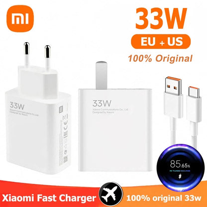 Cargador turbo original Xiaomi de 33 W, carga rápida, adaptador de EE. UU. para Mi 10T, 10S, Poco X5, X3, M5S, F3, Redmi Note 13, 12, Pad Pro, Cargador europeo