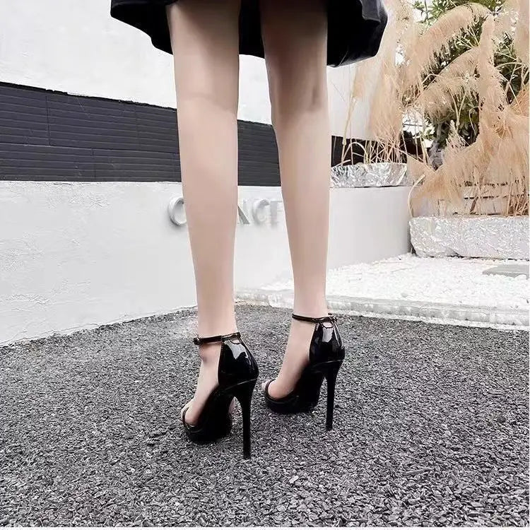 Sandalias elegantes y sexys de tacón alto para mujer, zapatos de verano con punta abierta, suela de goma y punta redonda, estilo coreano, 2025