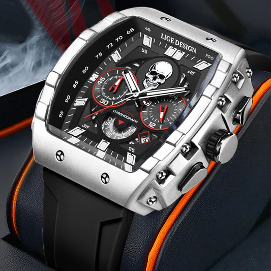 LIGE - Reloj de pulsera para hombre, de silicona, resistente al agua, estilo militar, deportivo, cuadrado, de cuarzo, cronógrafo, Masculino