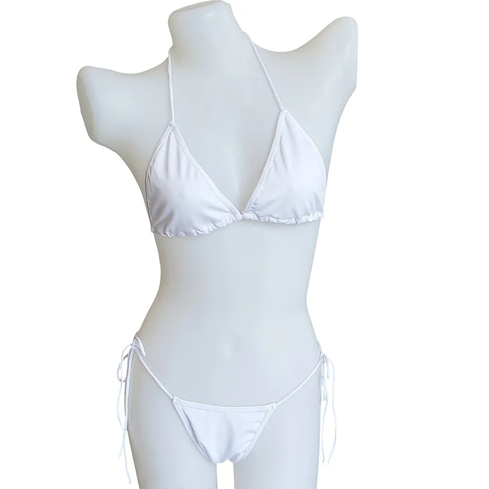 Traje de baño para mujer, superventas 2025, bikini sexy con tanga, transpirable, con tiras, color sólido, dividido, para piscina y playa.
