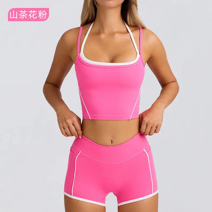 Ropa interior deportiva, chaleco, pantalones cortos, sujetador con tirantes, espalda descubierta, pilates, ajustado, elástico, para fitness, correr, yoga, conjunto de ropa para mujer