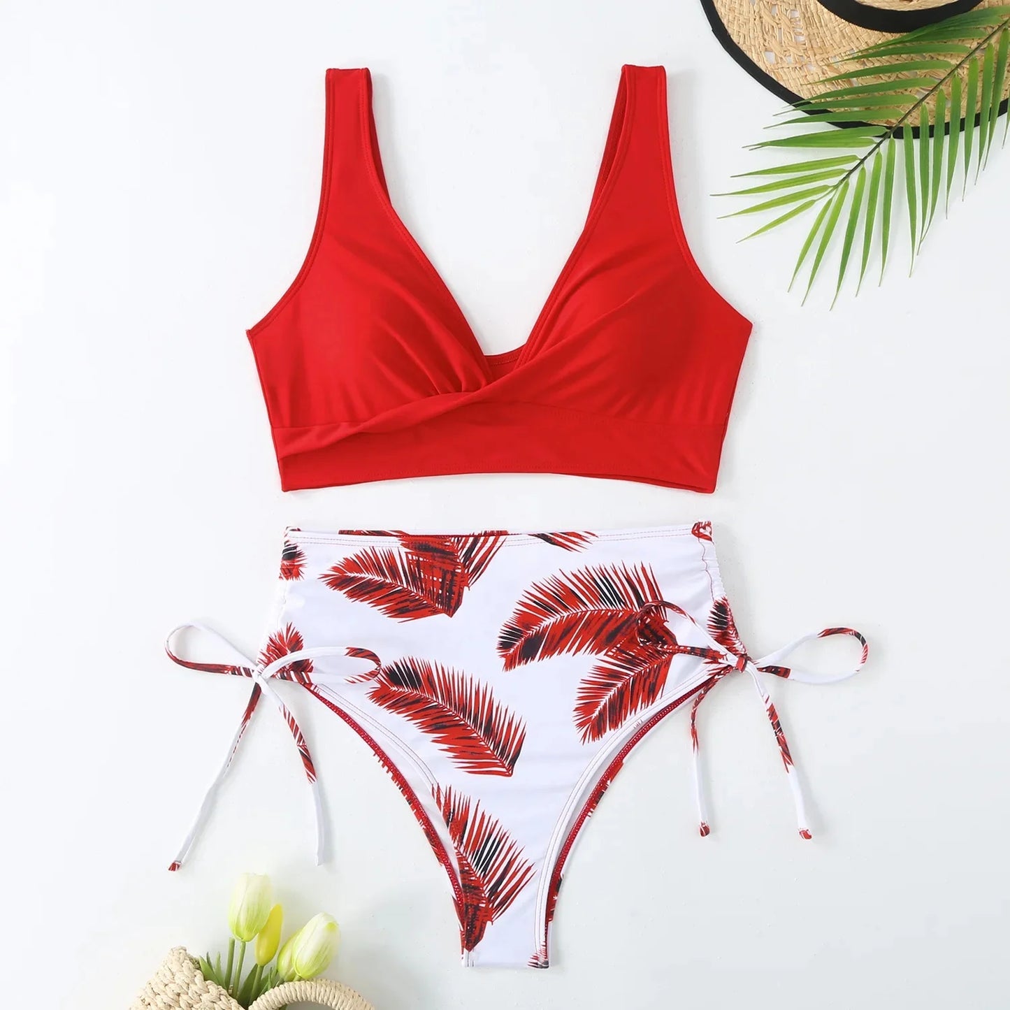 Oferta de temporada: nuevo traje de baño de nailon de color puro, cintura alta, sexy, para mujer, conjunto de bikini de moda, fuente de casa, ajuste cómodo