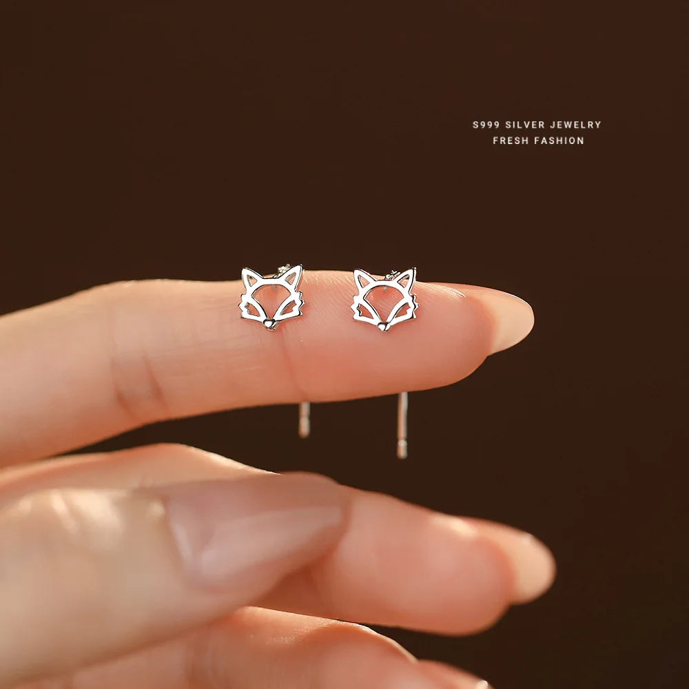 Pendientes colgantes sencillos de plata pura S999 con forma de animal Mori Girls, con borlas de zorro, bonitos y largos, joyería fina