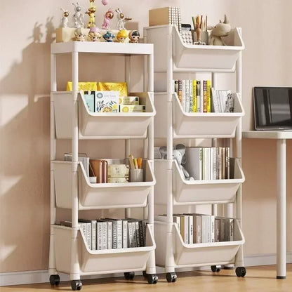 Estantería de libros multicapa con ruedas 2025, para cocina, con ranuras estrechas, para baño, sala de estar, organizador de espacios pequeños