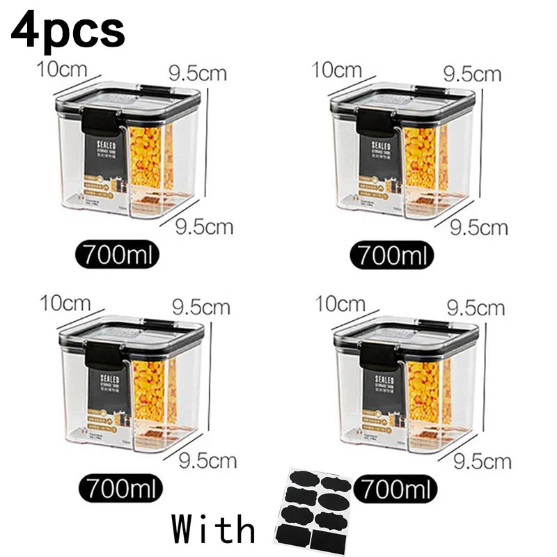 Juego de contenedores de alimentos para mascotas, caja de almacenamiento de 460-1800 ml, transparente, apilable, para cocina, seco, para espaguetis y fideos, recipientes sellados.