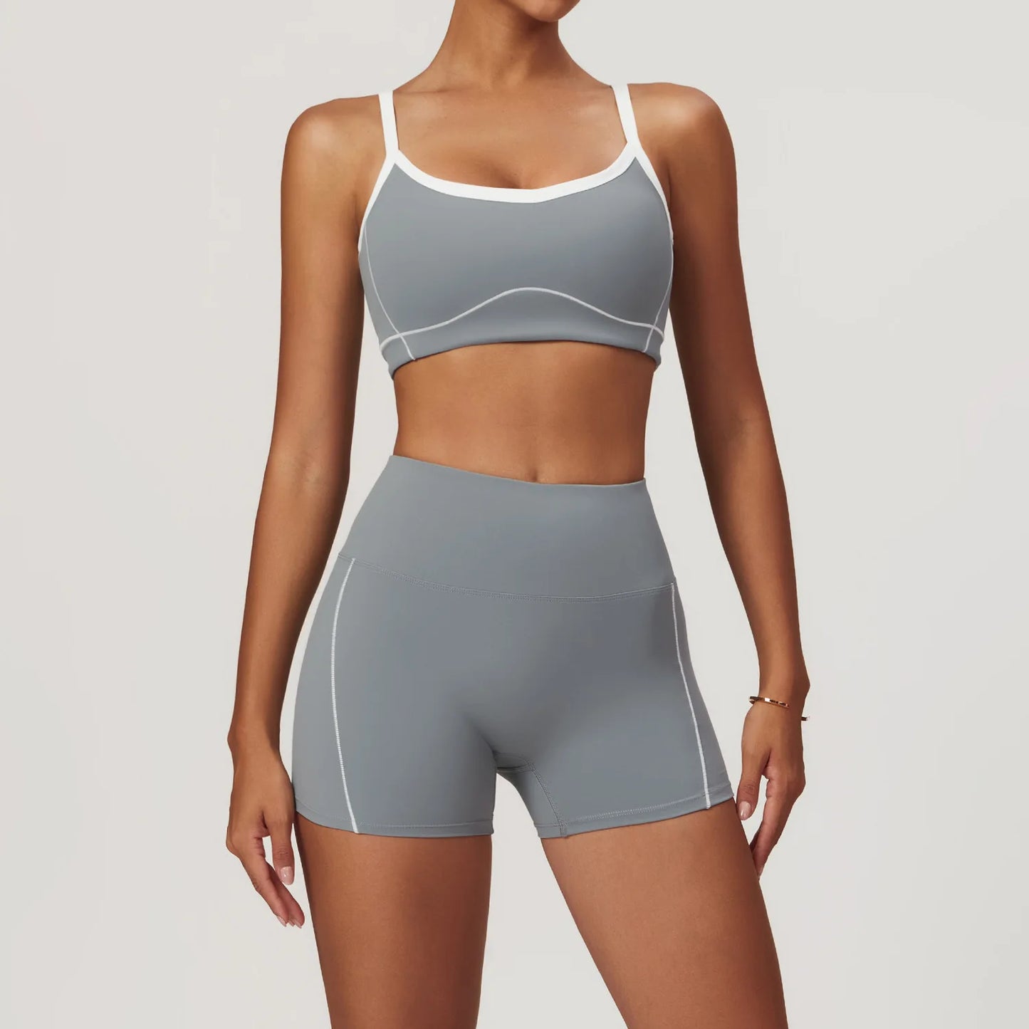 Conjunto deportivo de yoga FUBEIKE para mujer, de verano, color nude, ajustado, con espalda descubierta, ideal para gimnasio, ropa deportiva para mujer, para correr al aire libre.