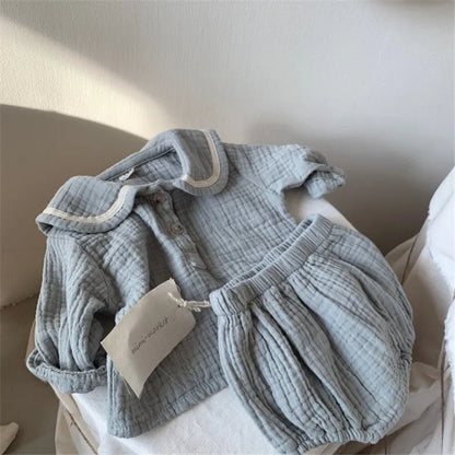 Conjuntos de ropa para bebé de 0 a 3 años, algodón orgánico, diseño azul marino, camisetas y pantalones bombachos, conjunto de 2 piezas, disfraz para bebé.