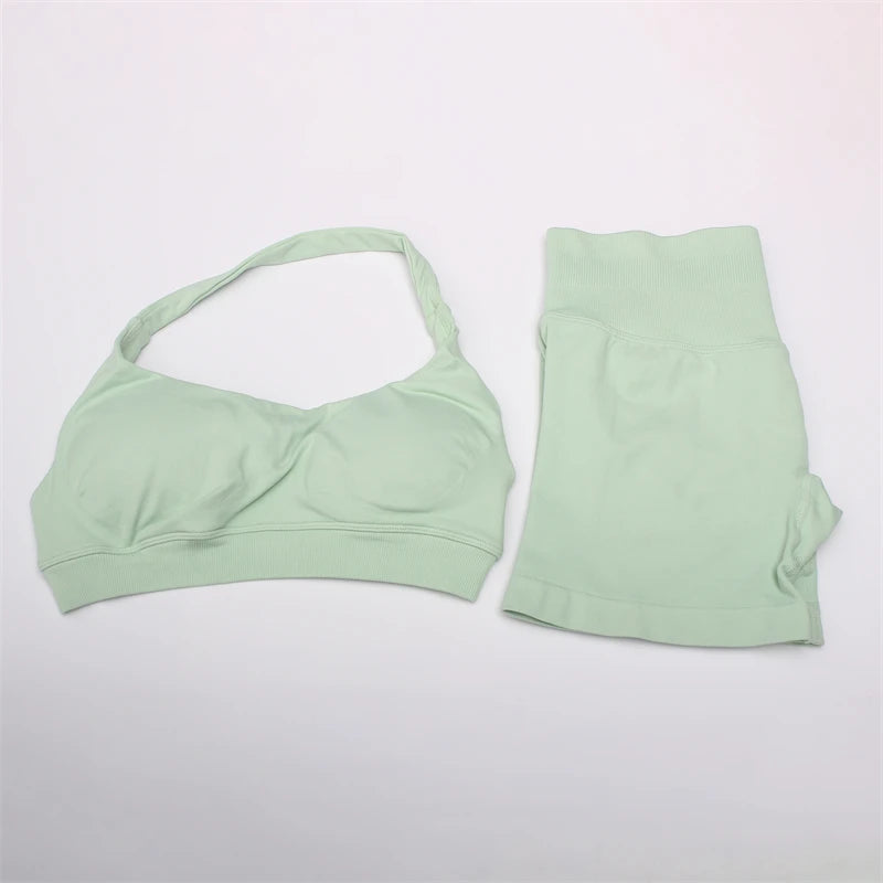 Women's Electric Blue Blossom High Stretch Top Sports Bra Shorts Set Comfortable Gym Workout Yoga Active Wear Impact Outfit