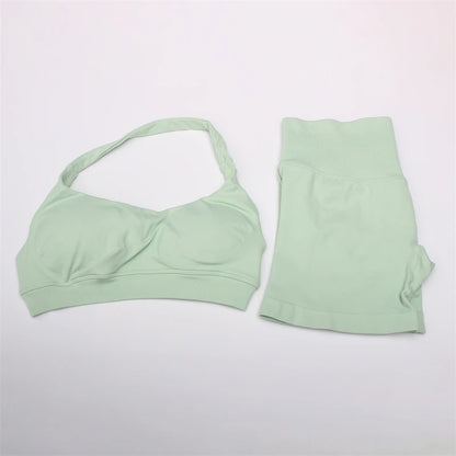 Women's Electric Blue Blossom High Stretch Top Sports Bra Shorts Set Comfortable Gym Workout Yoga Active Wear Impact Outfit