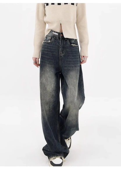 Pantalones vaqueros holgados Harajuku Y2K para mujer, ropa de calle retro, pantalones de cintura alta, pantalones vaqueros holgados de pierna ancha para mujer