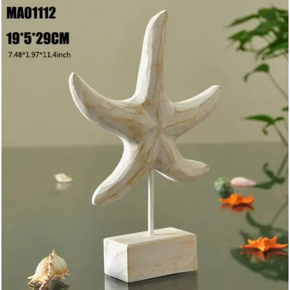 Accesorios de decoración del hogar de estilo mediterráneo, artesanías de madera, estrellas de mar, caracolas, hipocampo, tallado en madera, decoración marina para sala de estar.
