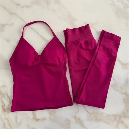 Conjunto de 2 piezas de yoga para mujer, leggings de cintura alta sin costuras, sujetador deportivo, ropa de entrenamiento, ropa deportiva para correr