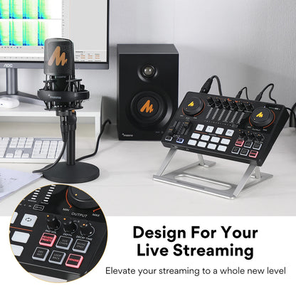 Interfaz de audio Maono AME2, tarjeta de sonido, mezclador de DJ, estudio de podcast portátil todo en uno para grabación, transmisión en vivo, YouTube, guitarra y PC.