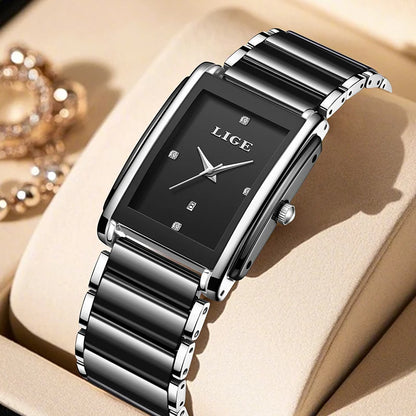 Relojes de mujer LIGE de lujo, elegantes relojes de pulsera de cuarzo de cerámica, impermeables, con fecha, a la moda, regalo para damas, Relojs Mujer + Caja