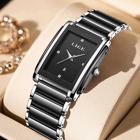 Relojes de mujer LIGE de lujo, elegantes relojes de pulsera de cuarzo de cerámica, impermeables, con fecha, a la moda, regalo para damas, Relojs Mujer + Caja