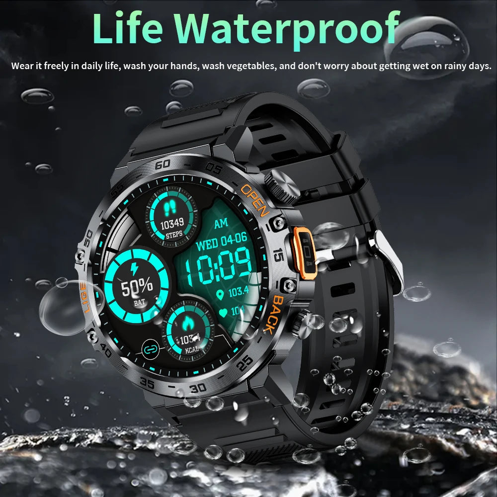 Nuevo reloj inteligente militar para hombre, pantalla AMOLED HD de 360*360, resistente al agua, con linterna LED, deportivo, para Android e iOS.
