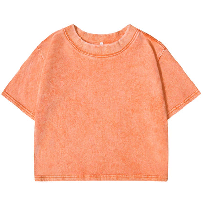 Camiseta lavada ajustada y lisa, moda femenina, algodón suave, ropa de calle, informal, deportiva, de manga corta, estilo retro, para mujer