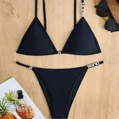 Conjunto de bikini sexy para mujer, traje de baño de dos piezas con estampado de triángulos de diamantes separados, estilo moderno