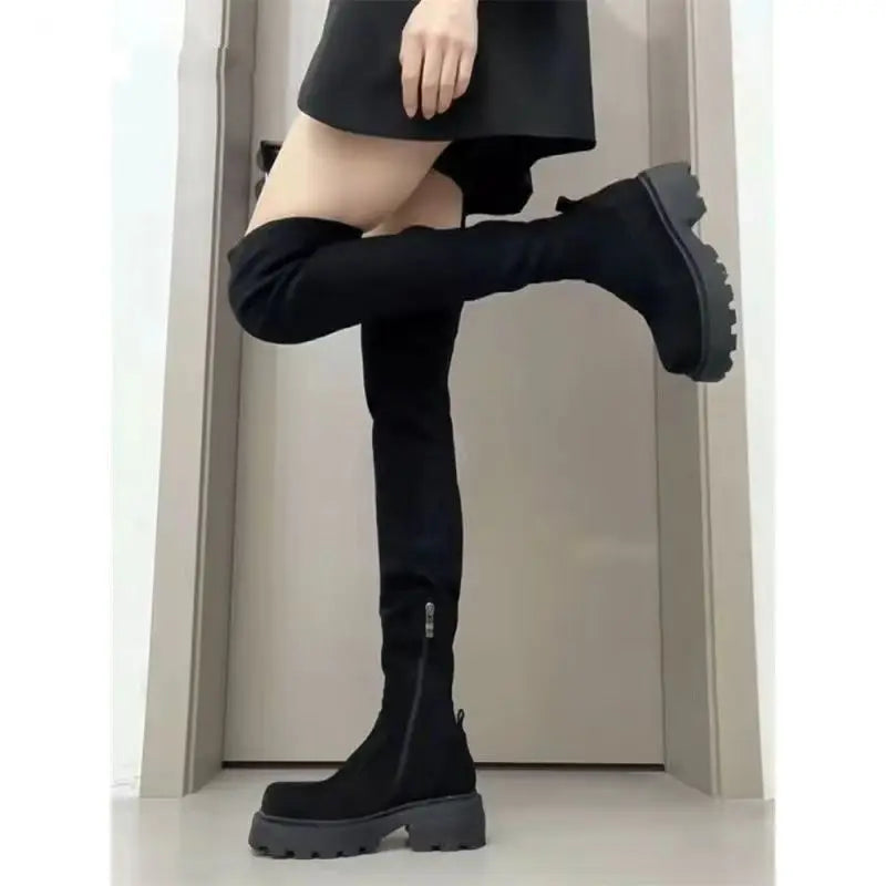 Botas hasta la rodilla para mujer, otoño invierno 2024, nuevas botas largas de talla pequeña, botas universitarias largas elásticas, botas cuadradas de tacón...