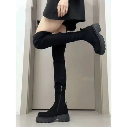 Botas hasta la rodilla para mujer, otoño invierno 2024, nuevas botas largas de talla pequeña, botas universitarias largas elásticas, botas cuadradas de tacón...