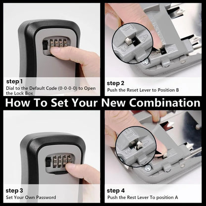 Caja de seguridad con llave de 4 dígitos, ABS, antirrobo, duradera, para montar en la pared, para el hogar o la oficina.