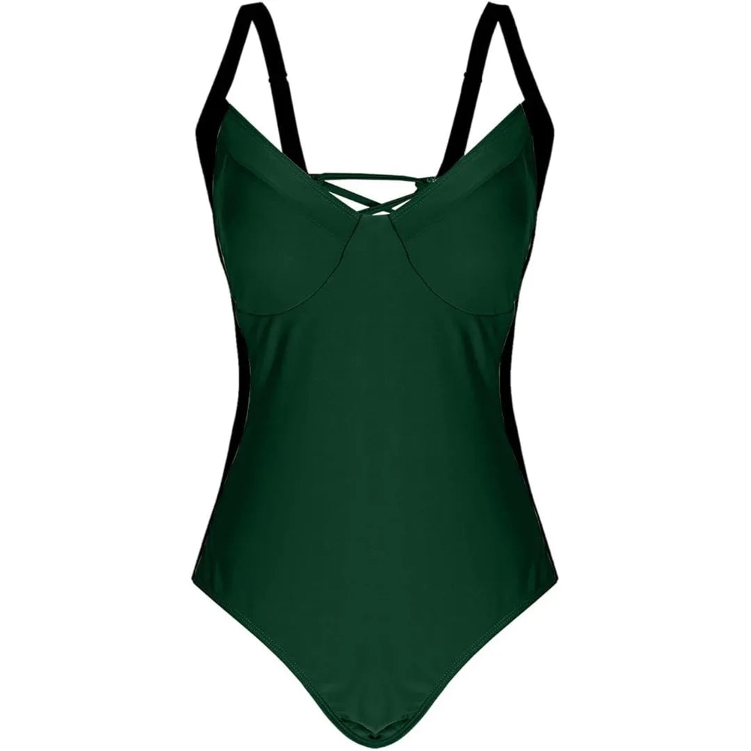 Traje de baño de una pieza con cordones y empalme de 7 colores, tallas S a XL, para mujer, corte de pierna alta, sin espalda, K6952