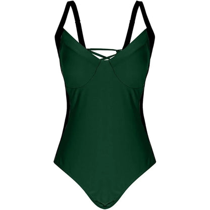 Traje de baño de una pieza con cordones y empalme de 7 colores, tallas S a XL, para mujer, corte de pierna alta, sin espalda, K6952