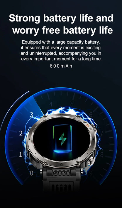 Reloj inteligente para hombre, nuevo, con batería de 600 mAh, control de la temperatura, el oxígeno en sangre, la salud, brújula, IP68, resistente al agua, linterna LED