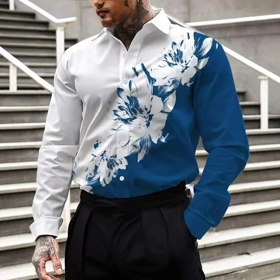 Camisa de manga larga de negocios para hombre, de alta calidad, cómoda, con botones, estilo elegante y a rayas.