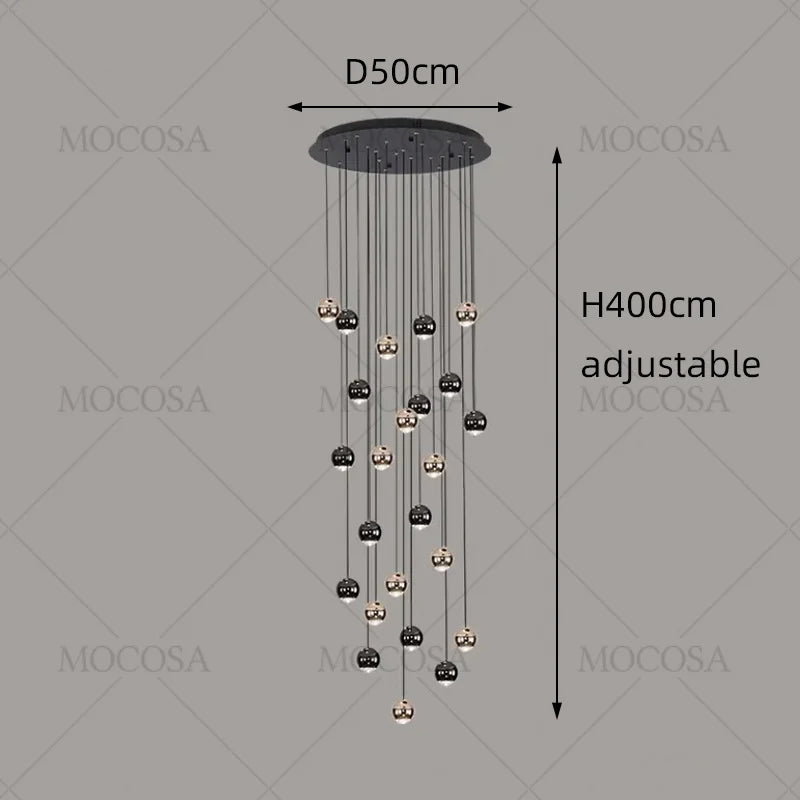 Lámparas colgantes modernas para escalera de apartamento, iluminación LED para sala de estar, pasillo de villa, luces colgantes para escalera, candelabro esférico para vestíbulo.