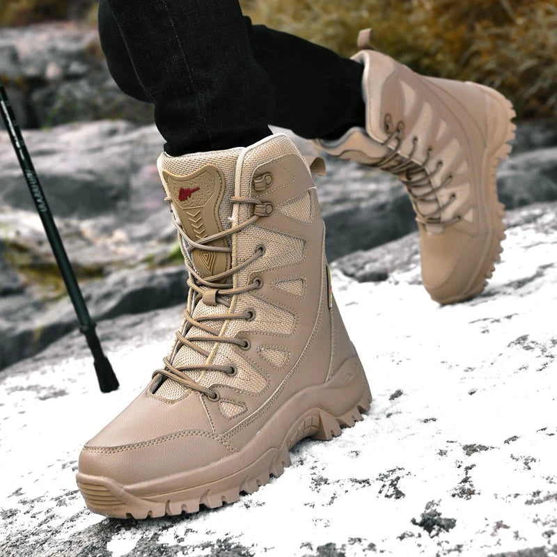 Botas tácticas ultraligeras de lona transpirable de nuevo estilo para hombre, ideales para primavera y verano, para senderismo y actividades al aire libre, para fanáticos del ejército y el entrenamiento de combate.