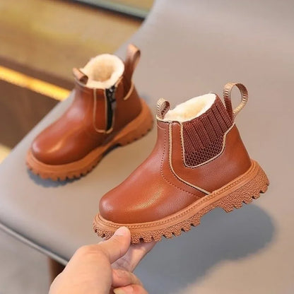 Nuevos zapatos de invierno para niños de 1 a 10 años, botas de nieve cálidas de moda para niños, botas de cuero PU, botas de princesa para niñas, antideslizantes.