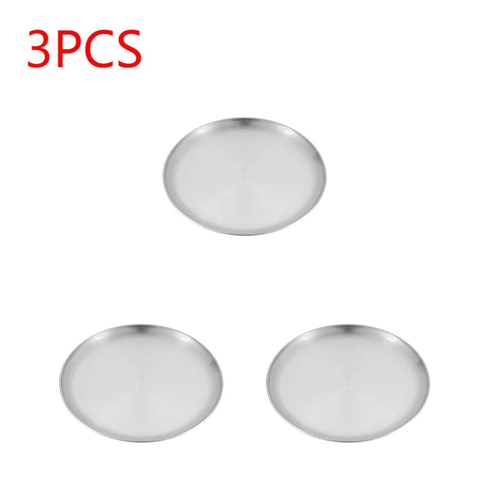Plato de camping de acero inoxidable, vajilla, contenedor de alimentos, plato de picnic, utensilios de cocina, equipo de camping para senderismo, suministros de camping, nueva base