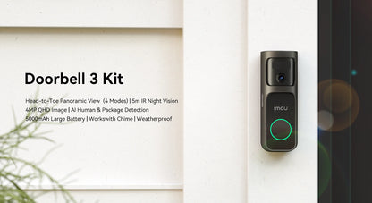 IMOU 4k Video Doorbell 3 with Chime fisheye lens Human Package Detection Rechargeable Battery Two-way Talk Waterproof 360° View