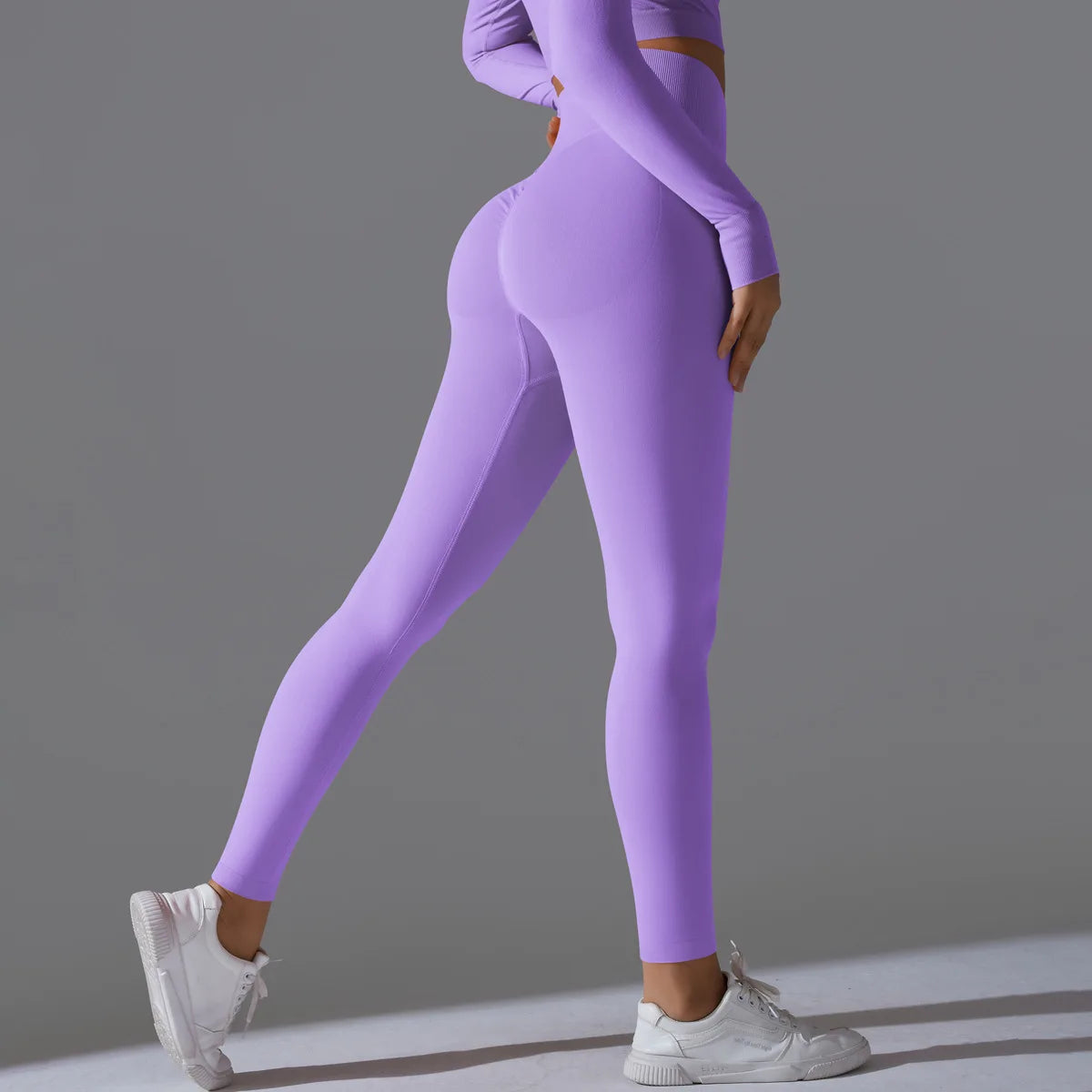Leggings deportivos de yoga para mujer, sin costuras, cintura alta, elásticos, color sólido, para gimnasio, correr, secado rápido, realce y efecto moldeador.