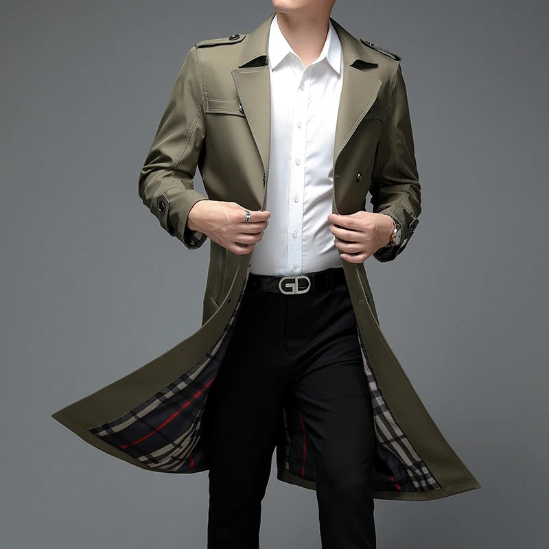Spring Autumn Streetwear Fashion Trench Coat Men's Designer Overlong British Coats Man's Clothing With Epaulets Men's Jackets