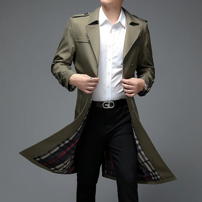 Spring Autumn Streetwear Fashion Trench Coat Men's Designer Overlong British Coats Man's Clothing With Epaulets Men's Jackets