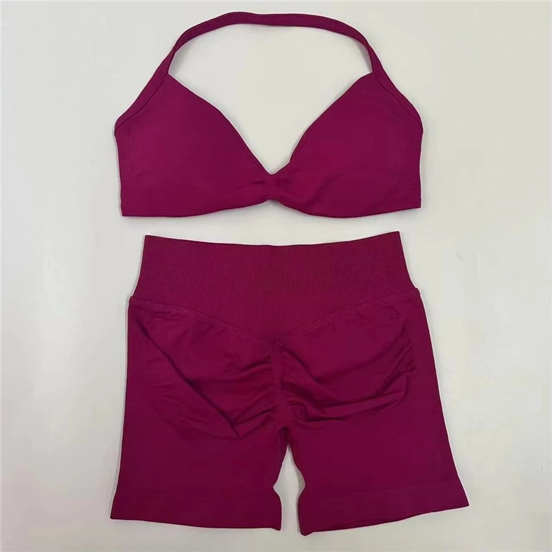 Women's Electric Blue Blossom High Stretch Top Sports Bra Shorts Set Comfortable Gym Workout Yoga Active Wear Impact Outfit