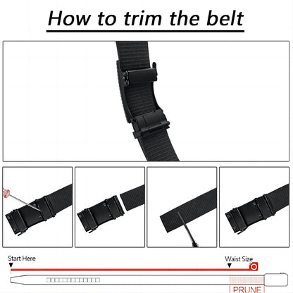 Cinturón de hombre con hebilla automática de metal y nailon de imitación, para trabajo al aire libre, con hebilla automática sin dientes, informal, deportivo, de lona.